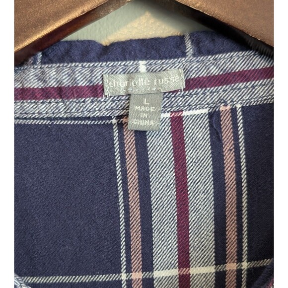 Charlotte Russe Size Large Plaid Button Up Top Womens Blue Flannel Shirt LS L - Picture 2 of 6